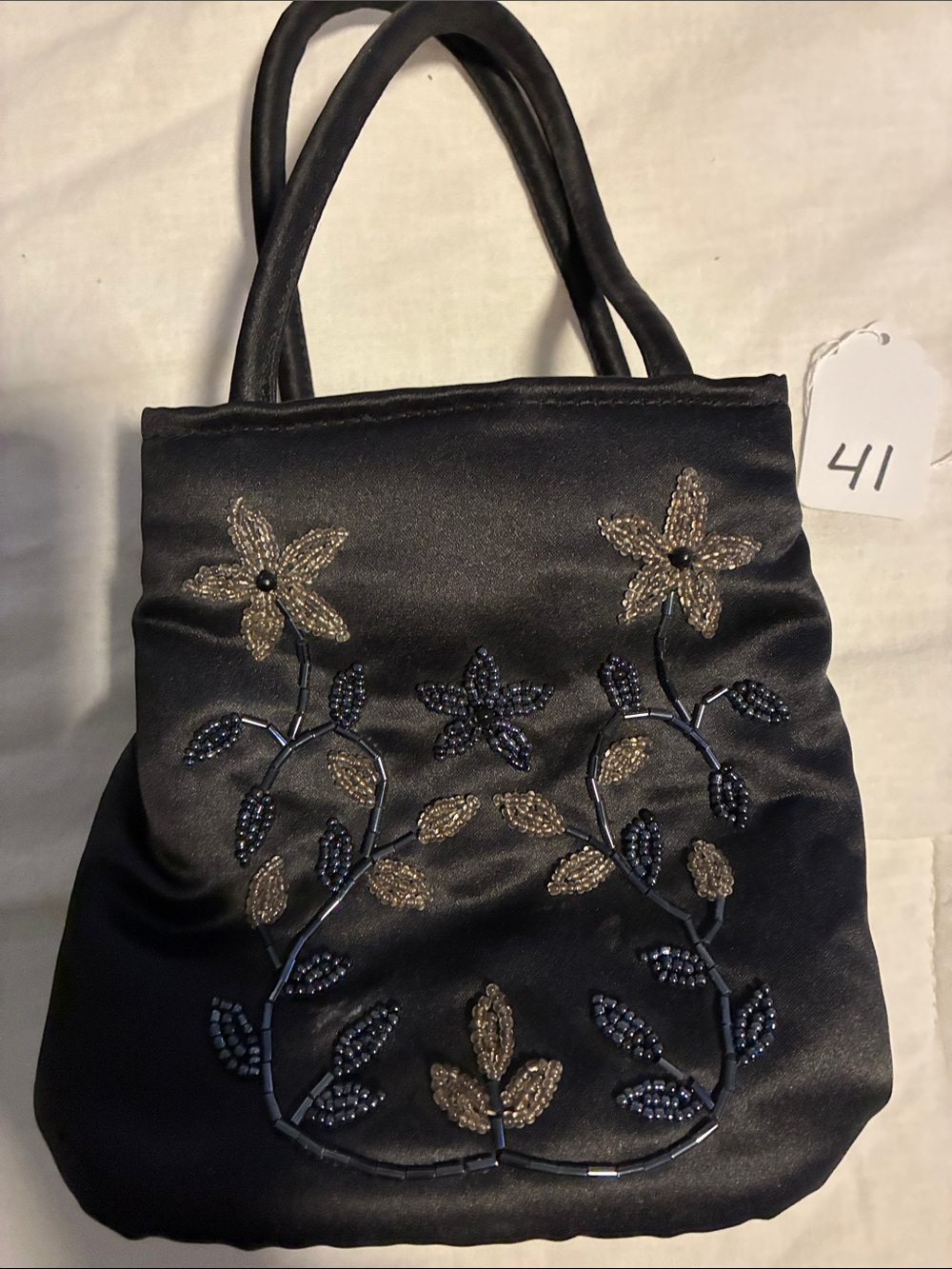 Black Beaded Floral Evening Tote